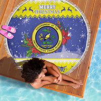 United States Virgin Islands Christmas Beach Blanket Coat Of Arms With Poinsettia - Wonder Print Shop