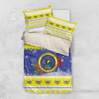 United States Virgin Islands Christmas Bedding Set Coat Of Arms With Poinsettia - Wonder Print Shop