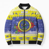 United States Virgin Islands Christmas Bomber Puffer Jacket Coat Of Arms With Poinsettia - Wonder Print Shop