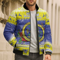 United States Virgin Islands Christmas Bomber Puffer Jacket Coat Of Arms With Poinsettia - Wonder Print Shop