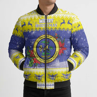 United States Virgin Islands Christmas Bomber Puffer Jacket Coat Of Arms With Poinsettia - Wonder Print Shop