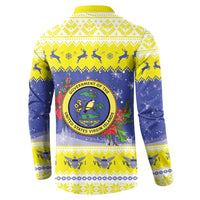 United States Virgin Islands Christmas Button Sweatshirt Coat Of Arms With Poinsettia - Wonder Print Shop