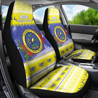 United States Virgin Islands Christmas Car Seat Cover Coat Of Arms With Poinsettia - Wonder Print Shop