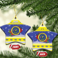 United States Virgin Islands Christmas Ceramic Ornament Coat Of Arms With Poinsettia - Wonder Print Shop