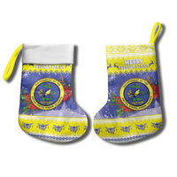 United States Virgin Islands Christmas Stocking Coat Of Arms With Poinsettia - Wonder Print Shop