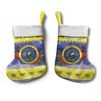 United States Virgin Islands Christmas Stocking Coat Of Arms With Poinsettia - Wonder Print Shop