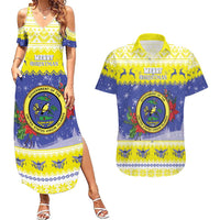 United States Virgin Islands Christmas Couples Matching Summer Maxi Dress and Hawaiian Shirt Coat Of Arms With Poinsettia - Wonder Print Shop