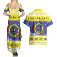 United States Virgin Islands Christmas Couples Matching Summer Maxi Dress and Hawaiian Shirt Coat Of Arms With Poinsettia - Wonder Print Shop