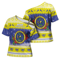 United States Virgin Islands Christmas Cross Shoulder Shirt Coat Of Arms With Poinsettia - Wonder Print Shop