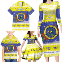 United States Virgin Islands Christmas Family Matching Long Sleeve Bodycon Dress and Hawaiian Shirt Coat Of Arms With Poinsettia - Wonder Print Shop