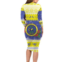 United States Virgin Islands Christmas Family Matching Long Sleeve Bodycon Dress and Hawaiian Shirt Coat Of Arms With Poinsettia - Wonder Print Shop