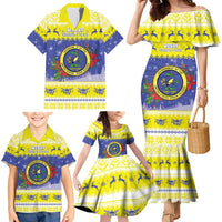 United States Virgin Islands Christmas Family Matching Mermaid Dress and Hawaiian Shirt Coat Of Arms With Poinsettia - Wonder Print Shop