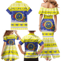 United States Virgin Islands Christmas Family Matching Mermaid Dress and Hawaiian Shirt Coat Of Arms With Poinsettia - Wonder Print Shop