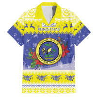 United States Virgin Islands Christmas Family Matching Off The Shoulder Long Sleeve Dress and Hawaiian Shirt Coat Of Arms With Poinsettia - Wonder Print Shop