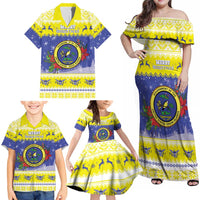 United States Virgin Islands Christmas Family Matching Off Shoulder Maxi Dress and Hawaiian Shirt Coat Of Arms With Poinsettia - Wonder Print Shop