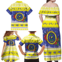 United States Virgin Islands Christmas Family Matching Off Shoulder Maxi Dress and Hawaiian Shirt Coat Of Arms With Poinsettia - Wonder Print Shop