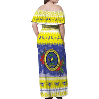 United States Virgin Islands Christmas Family Matching Off Shoulder Maxi Dress and Hawaiian Shirt Coat Of Arms With Poinsettia - Wonder Print Shop