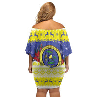 United States Virgin Islands Christmas Family Matching Off Shoulder Short Dress and Hawaiian Shirt Coat Of Arms With Poinsettia - Wonder Print Shop