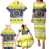 United States Virgin Islands Christmas Family Matching Puletasi and Hawaiian Shirt Coat Of Arms With Poinsettia - Wonder Print Shop