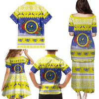 United States Virgin Islands Christmas Family Matching Puletasi and Hawaiian Shirt Coat Of Arms With Poinsettia - Wonder Print Shop