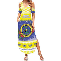 United States Virgin Islands Christmas Family Matching Summer Maxi Dress and Hawaiian Shirt Coat Of Arms With Poinsettia - Wonder Print Shop