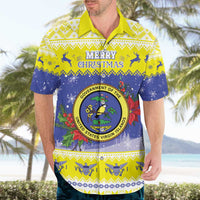 United States Virgin Islands Christmas Hawaiian Shirt Coat Of Arms With Poinsettia - Wonder Print Shop