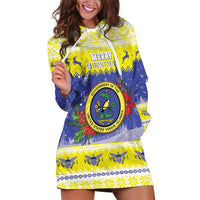 United States Virgin Islands Christmas Hoodie Dress Coat Of Arms With Poinsettia - Wonder Print Shop