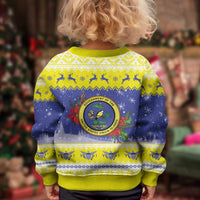 United States Virgin Islands Christmas Kid Ugly Christmas Sweater Coat Of Arms With Poinsettia - Wonder Print Shop
