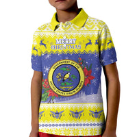 United States Virgin Islands Christmas Kid Polo Shirt Coat Of Arms With Poinsettia - Wonder Print Shop