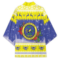 United States Virgin Islands Christmas Kimono Coat Of Arms With Poinsettia - Wonder Print Shop
