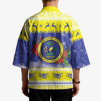 United States Virgin Islands Christmas Kimono Coat Of Arms With Poinsettia - Wonder Print Shop