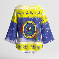 United States Virgin Islands Christmas Kimono Sleeve Blouse Coat Of Arms With Poinsettia - Wonder Print Shop