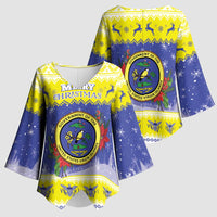 United States Virgin Islands Christmas Kimono Sleeve Blouse Coat Of Arms With Poinsettia - Wonder Print Shop