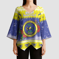 United States Virgin Islands Christmas Kimono Sleeve Blouse Coat Of Arms With Poinsettia - Wonder Print Shop