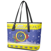 United States Virgin Islands Christmas Leather Tote Bag Coat Of Arms With Poinsettia - Wonder Print Shop