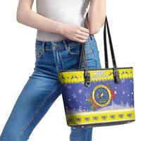 United States Virgin Islands Christmas Leather Tote Bag Coat Of Arms With Poinsettia - Wonder Print Shop