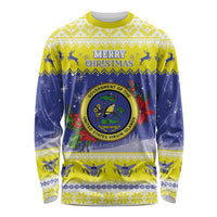 United States Virgin Islands Christmas Long Sleeve Shirt Coat Of Arms With Poinsettia - Wonder Print Shop