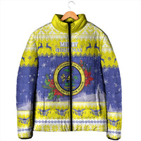 United States Virgin Islands Christmas Padded Jacket Coat Of Arms With Poinsettia - Wonder Print Shop