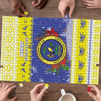 United States Virgin Islands Christmas Puzzle Coat Of Arms With Poinsettia - Wonder Print Shop