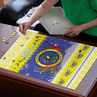 United States Virgin Islands Christmas Puzzle Coat Of Arms With Poinsettia - Wonder Print Shop