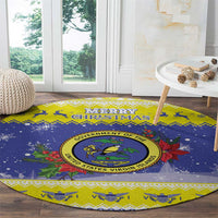 United States Virgin Islands Christmas Round Carpet Coat Of Arms With Poinsettia - Wonder Print Shop