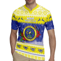 United States Virgin Islands Christmas Rugby Jersey Coat Of Arms With Poinsettia - Wonder Print Shop