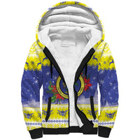 United States Virgin Islands Christmas Sherpa Hoodie Coat Of Arms With Poinsettia - Wonder Print Shop