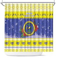 United States Virgin Islands Christmas Shower Curtain Coat Of Arms With Poinsettia - Wonder Print Shop