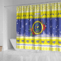 United States Virgin Islands Christmas Shower Curtain Coat Of Arms With Poinsettia - Wonder Print Shop
