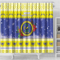 United States Virgin Islands Christmas Shower Curtain Coat Of Arms With Poinsettia - Wonder Print Shop