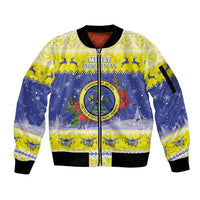 United States Virgin Islands Christmas Sleeve Zip Bomber Jacket Coat Of Arms With Poinsettia - Wonder Print Shop