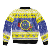 United States Virgin Islands Christmas Sleeve Zip Bomber Jacket Coat Of Arms With Poinsettia - Wonder Print Shop