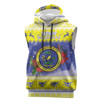 United States Virgin Islands Christmas Sleeveless Hoodie Coat Of Arms With Poinsettia - Wonder Print Shop