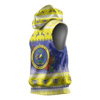 United States Virgin Islands Christmas Sleeveless Hoodie Coat Of Arms With Poinsettia - Wonder Print Shop